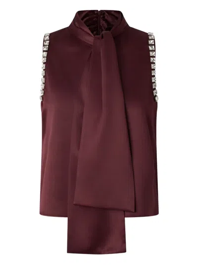 Pinko Tie-neck Satin Blouse In Burgundy
