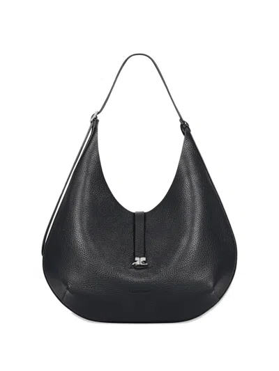 Courrèges Hobo Grained Leather Tote Bag In Black