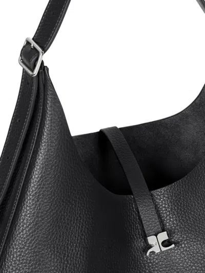 Courrèges Hobo Grained Leather Tote Bag In Black