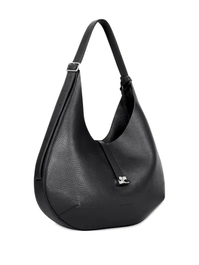 Courrèges Hobo Grained Leather Tote Bag In Black
