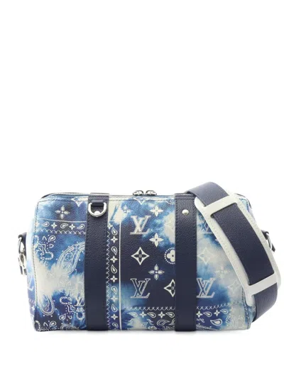 Pre-owned Louis Vuitton 2012-2025 Monogram Bandana City Keepall Crossbody Bag In Blue