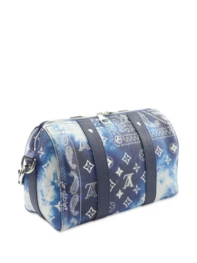Pre-owned Louis Vuitton 2012-2025 Monogram Bandana City Keepall Crossbody Bag In Blue