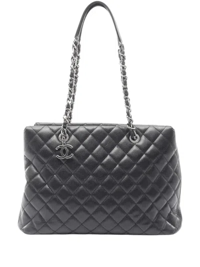 Pre-owned Chanel 2015-2016 Large Quilted Caviar City Shopping Tote Bag In Black