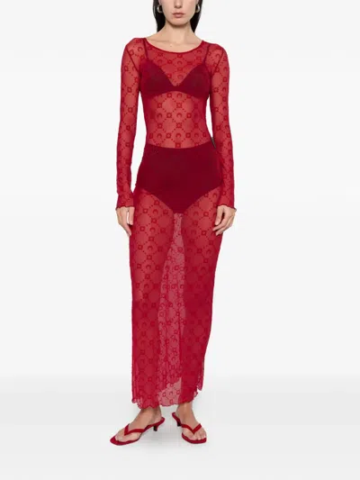 Marine Serre Patterned Long-sleeve Maxi Dress In Red