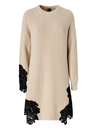 Pinko Valledaosta Lace Knit Mini Dress In Brown