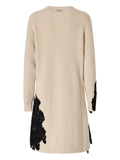 Pinko Valledaosta Lace Knit Mini Dress In Brown
