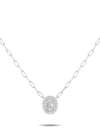 Pre-owned Lb Exclusive 14k White Gold Diamond Round-pendant Necklace In Silver