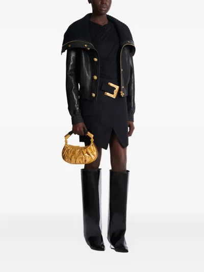 Balmain Knit-collar Button Jacket In Black