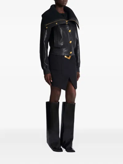 Balmain Knit-collar Button Jacket In Black