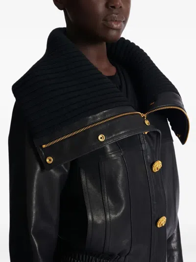 Balmain Knit-collar Button Jacket In Black