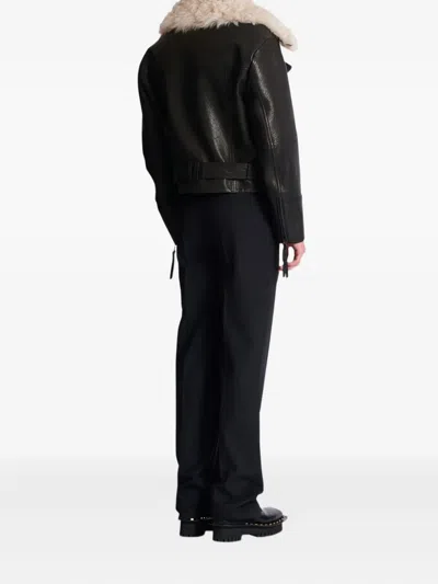 Balmain Leather Jacket With Shearling Collar In Black