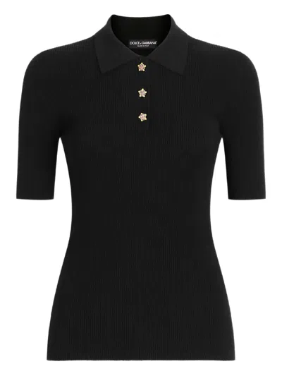Dolce & Gabbana Ribbed Polo Top In Black