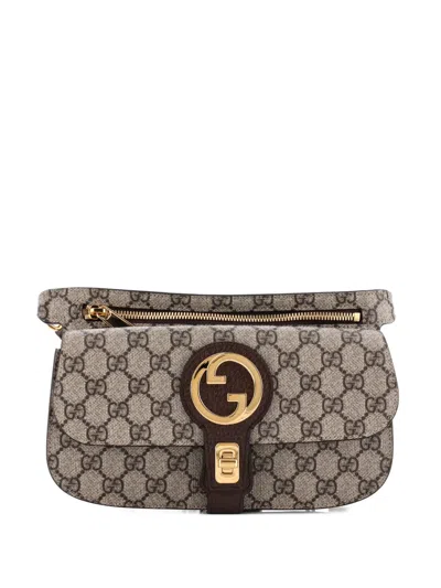 Pre-owned Gucci Blondie Flap Pocket Gg Coated Canvas Belt Bag In Brown