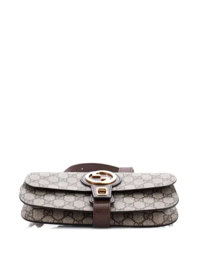 Pre-owned Gucci Blondie Flap Pocket Gg Coated Canvas Belt Bag In Brown