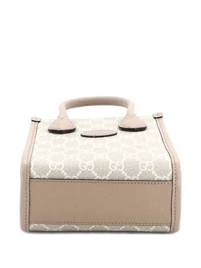 Pre-owned Gucci Interlocking G Patch Tote Gg Coated Canvas Mini Satchel In Neutral