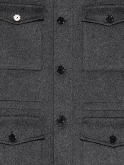 Greyed Buttoned Flap-pocket Shirt Jacket In Gray