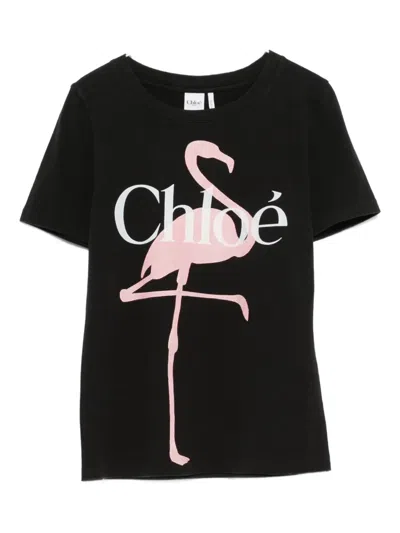Chloé Women Black Crewneck T-shirt With Maxi Logo Print On The Front In Cotton Woman In Black