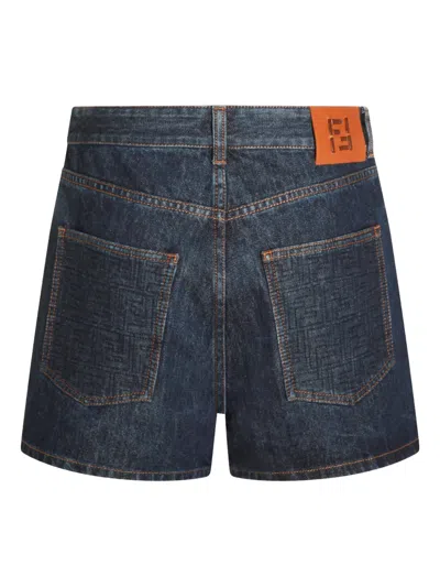 Fendi Women Blue Shorts With Logo Patch On The Rear In Denim Woman In Multi