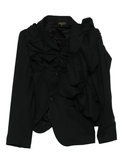 Comme Des Garçons Ruffled Pinstripe Blazer In Black