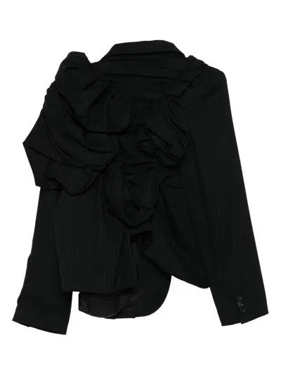 Comme Des Garçons Ruffled Pinstripe Blazer In Black