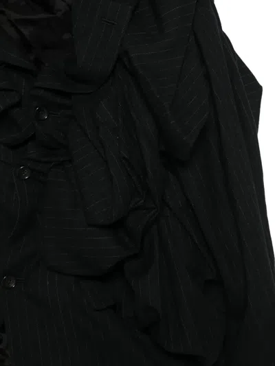 Comme Des Garçons Ruffled Pinstripe Blazer In Black