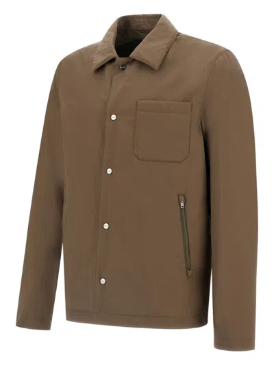 Herno Shacket In Crinkle Nylon In Brown