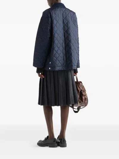 Prada Corduroy-collar Quilted Puffer Jacket In Blue