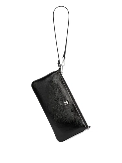 Courrèges Logo-plaque Zipped Pouch In Black
