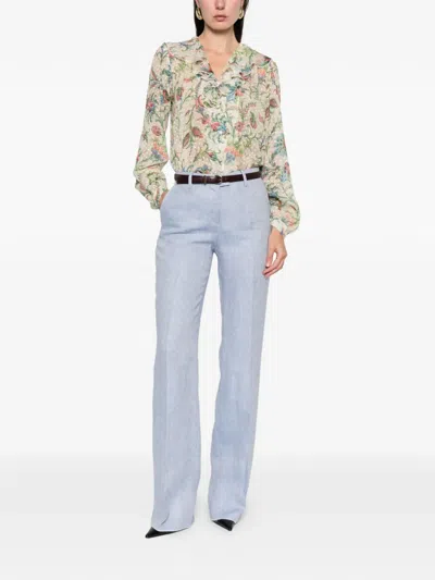 Etro Ruffled Floral Top In Neutral