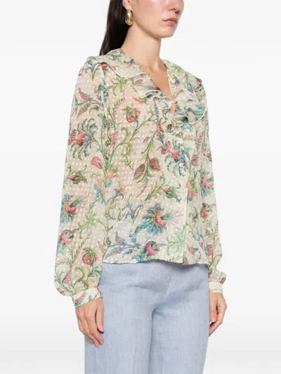 Etro Ruffled Floral Top In Neutral