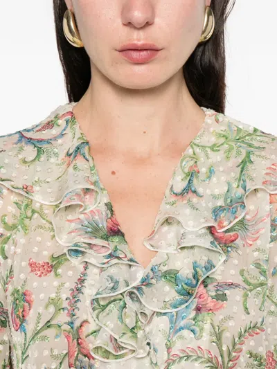 Etro Ruffled Floral Top In Neutral