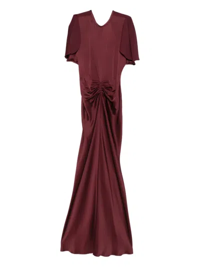 Victoria Beckham Gathered Waist Floor Length Maxi Dress In Burgundy
