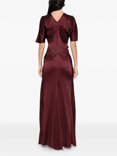 Victoria Beckham Gathered Waist Floor Length Maxi Dress In Burgundy
