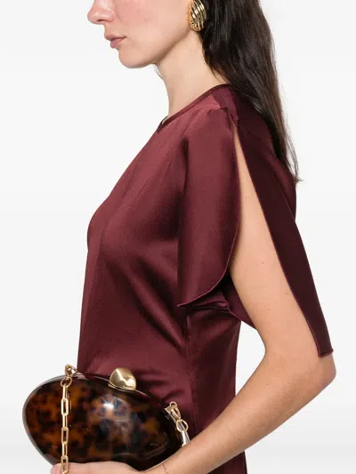 Victoria Beckham Gathered Waist Floor Length Maxi Dress In Burgundy