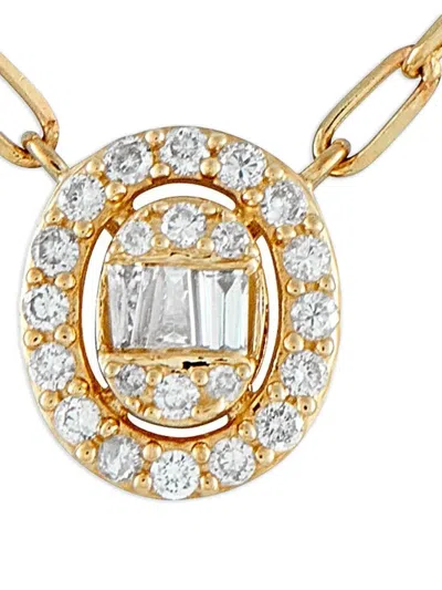 Pre-owned Lb Exclusive 14k Yellow Gold Diamond Cluster Oval Necklace