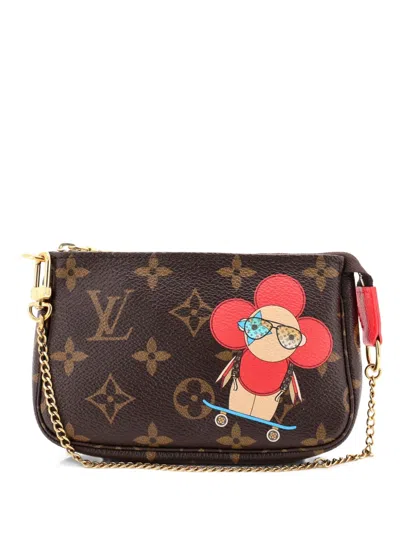 Pre-owned Louis Vuitton Pochette Accessoires Limited Edition Vivienne Xmas Monogram Canvas Mini Clutch Bag In Brown