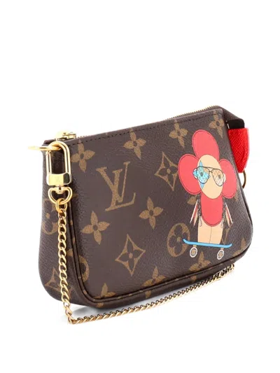 Pre-owned Louis Vuitton Pochette Accessoires Limited Edition Vivienne Xmas Monogram Canvas Mini Clutch Bag In Brown