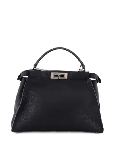 Pre-owned Fendi Selleria Peekaboo Bag Rigid Leather Regular Satchel In Black