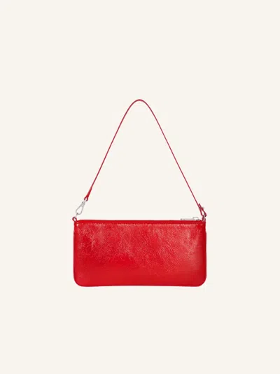 Courrèges Rectangular Handbag With Glossy Textured Finish And Silver Hardware In Red