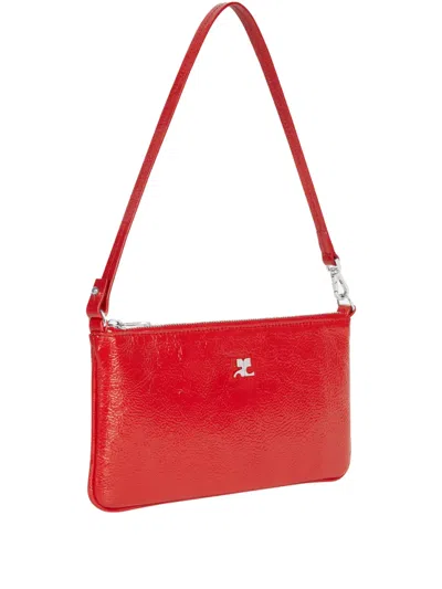 Courrèges Rectangular Handbag With Glossy Textured Finish And Silver Hardware In Red