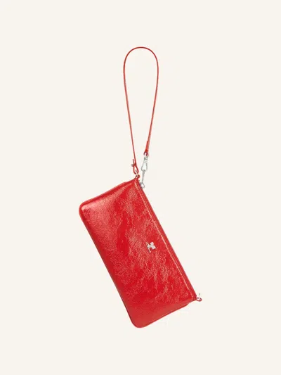 Courrèges Rectangular Handbag With Glossy Textured Finish And Silver Hardware In Red