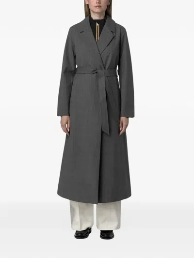 K-way Jorance Belted Coat In Gray