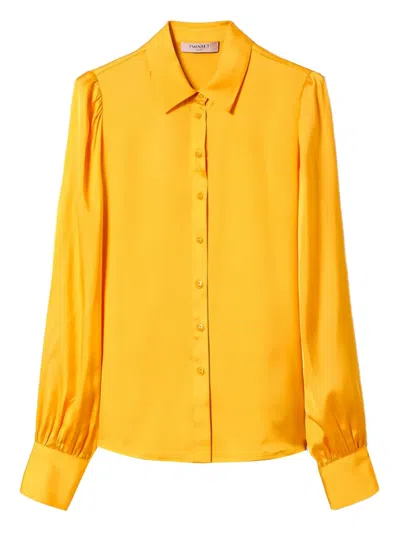 Twinset Bishop-sleeve Polka-dot Shirt In Yellow