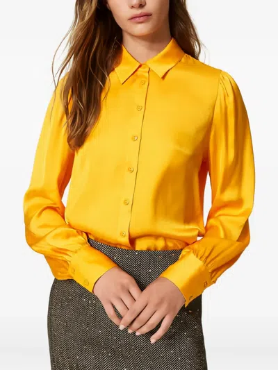 Twinset Bishop-sleeve Polka-dot Shirt In Yellow