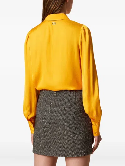 Twinset Bishop-sleeve Polka-dot Shirt In Yellow