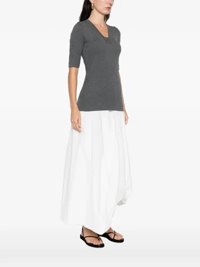 Brunello Cucinelli V-neck Embellished T-shirt In Gray