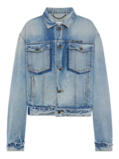 Maison Margiela Frayed Denim Jacket In Blue