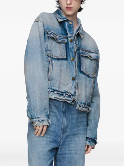 Maison Margiela Frayed Denim Jacket In Blue