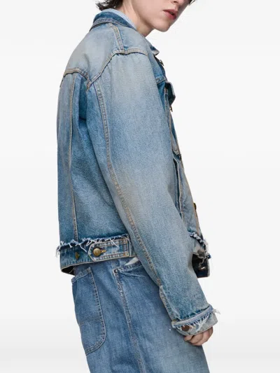 Maison Margiela Frayed Denim Jacket In Blue