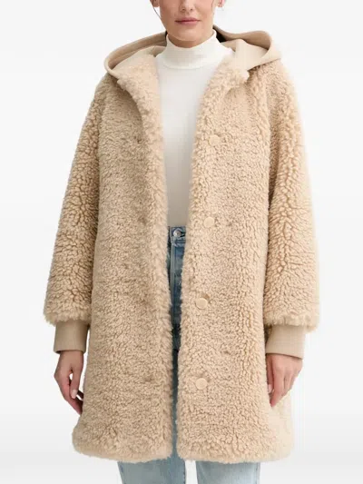 Marc O'polo Teddy-texture Hooded Coat In Brown